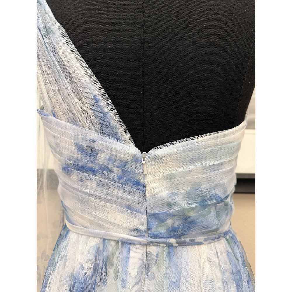 Marchesa Notte Blue Floral Dress One Shoulder Chiffon Bridesmaid Gown Sz 4 - Picture 12 of 13